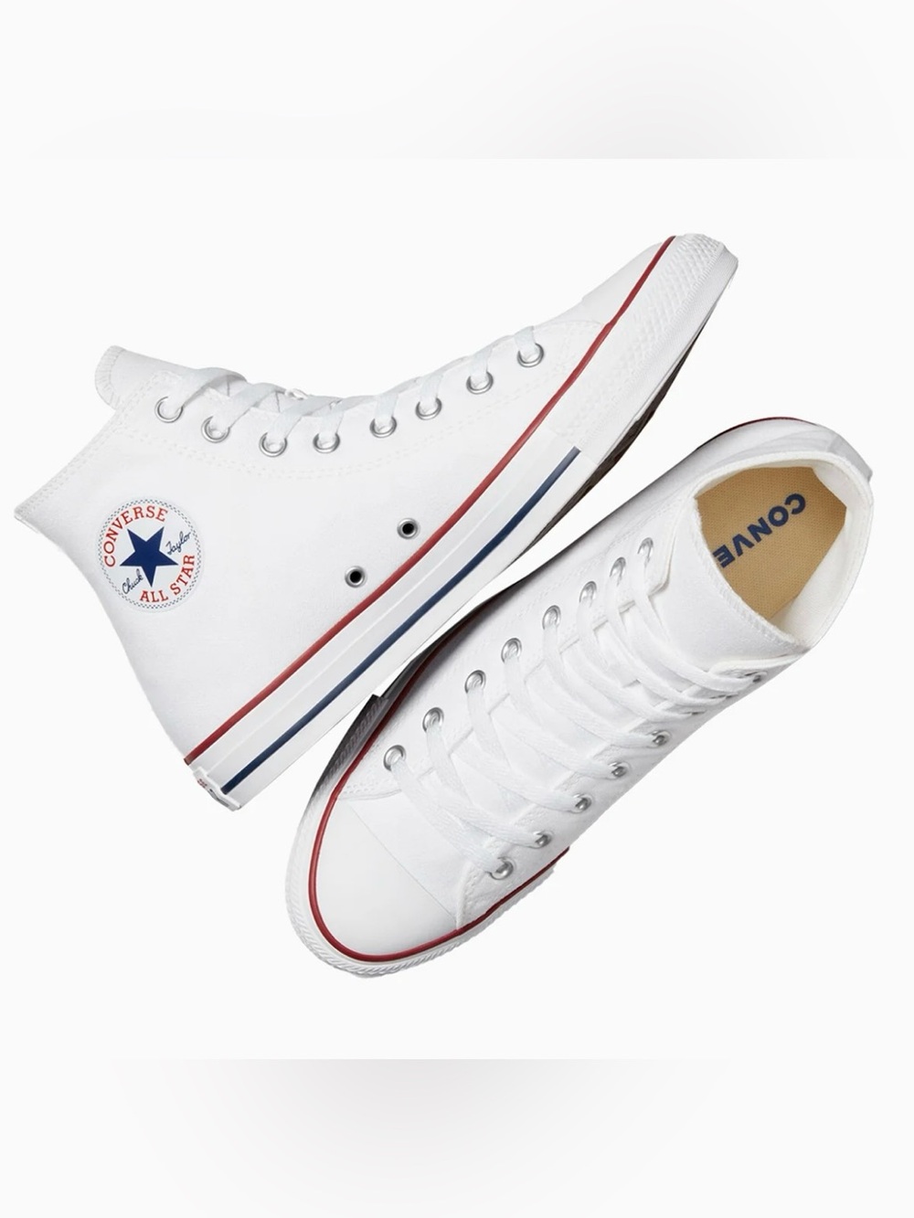 Converse White High Top Sneakers with Red & Blue Stripes Women 10.0 US